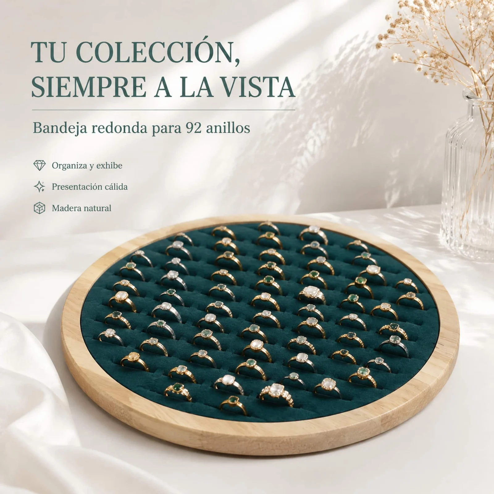 Bandeja de Madera 26x26cm Para 92 Anillos