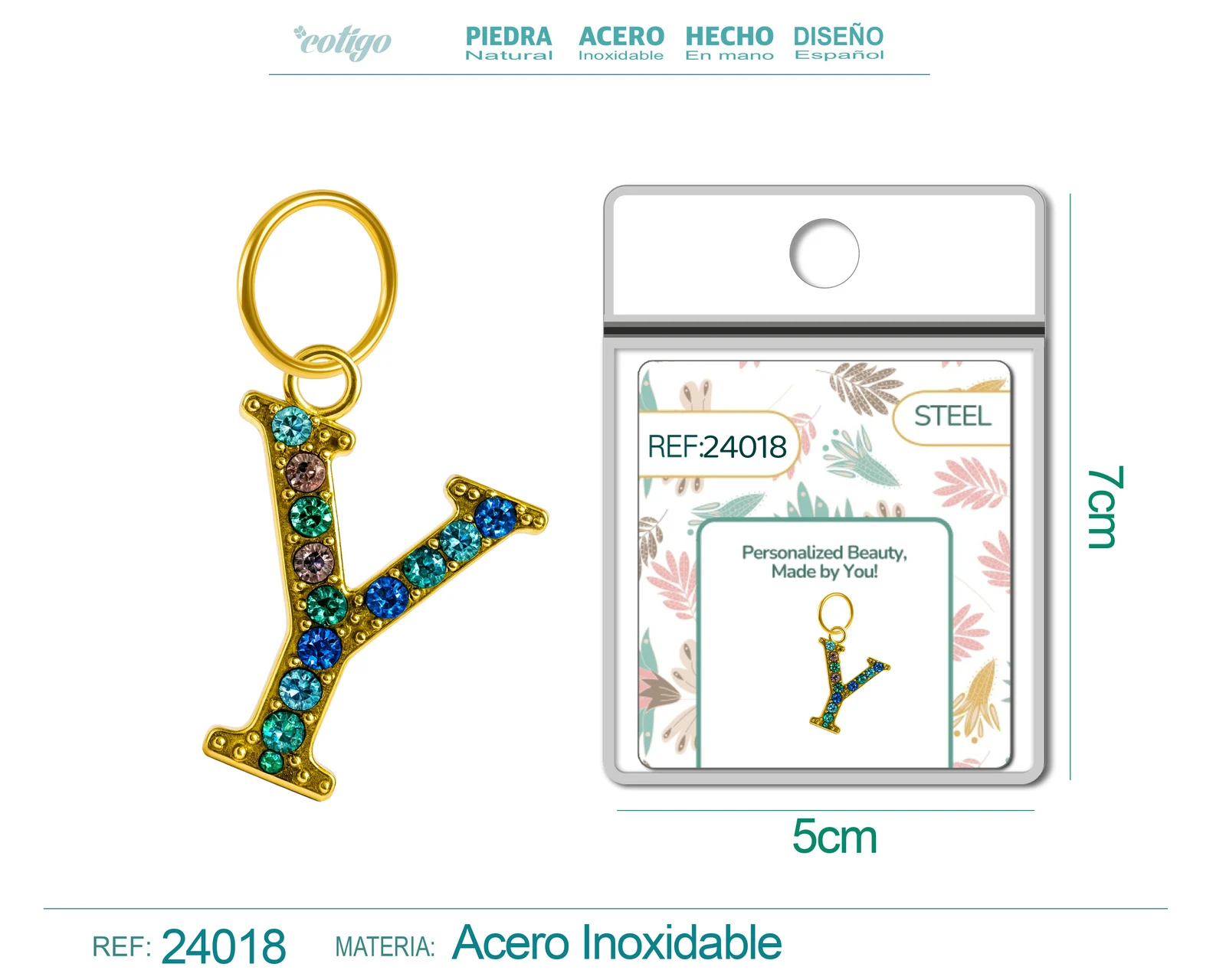 CHARM DE LETRA Y ACERO COLOR DORADO CON CIRCONITA