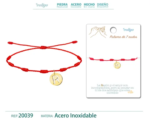 PULSERA 7 NUDOS CON LETRA R COLOR DORADO