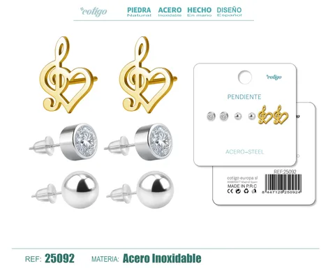 PENDIENTE ACERO INOXIDABLE 3 PARES