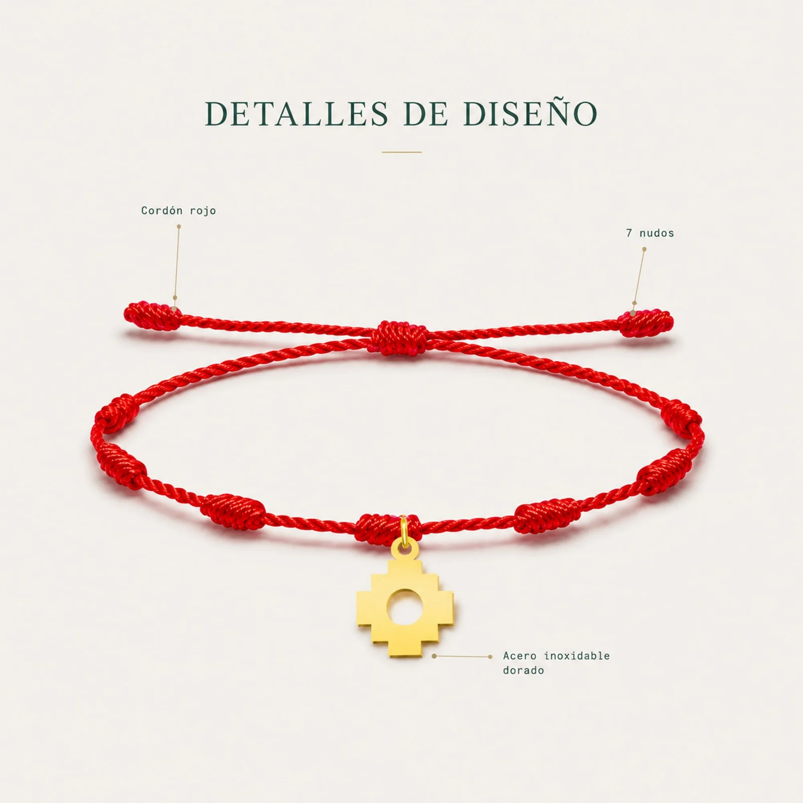 PULSERA 7 NUDOS CON CRUZ CHACANA COLOR DORADO