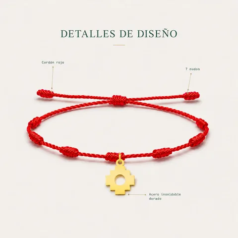PULSERA 7 NUDOS CON CRUZ CHACANA COLOR DORADO