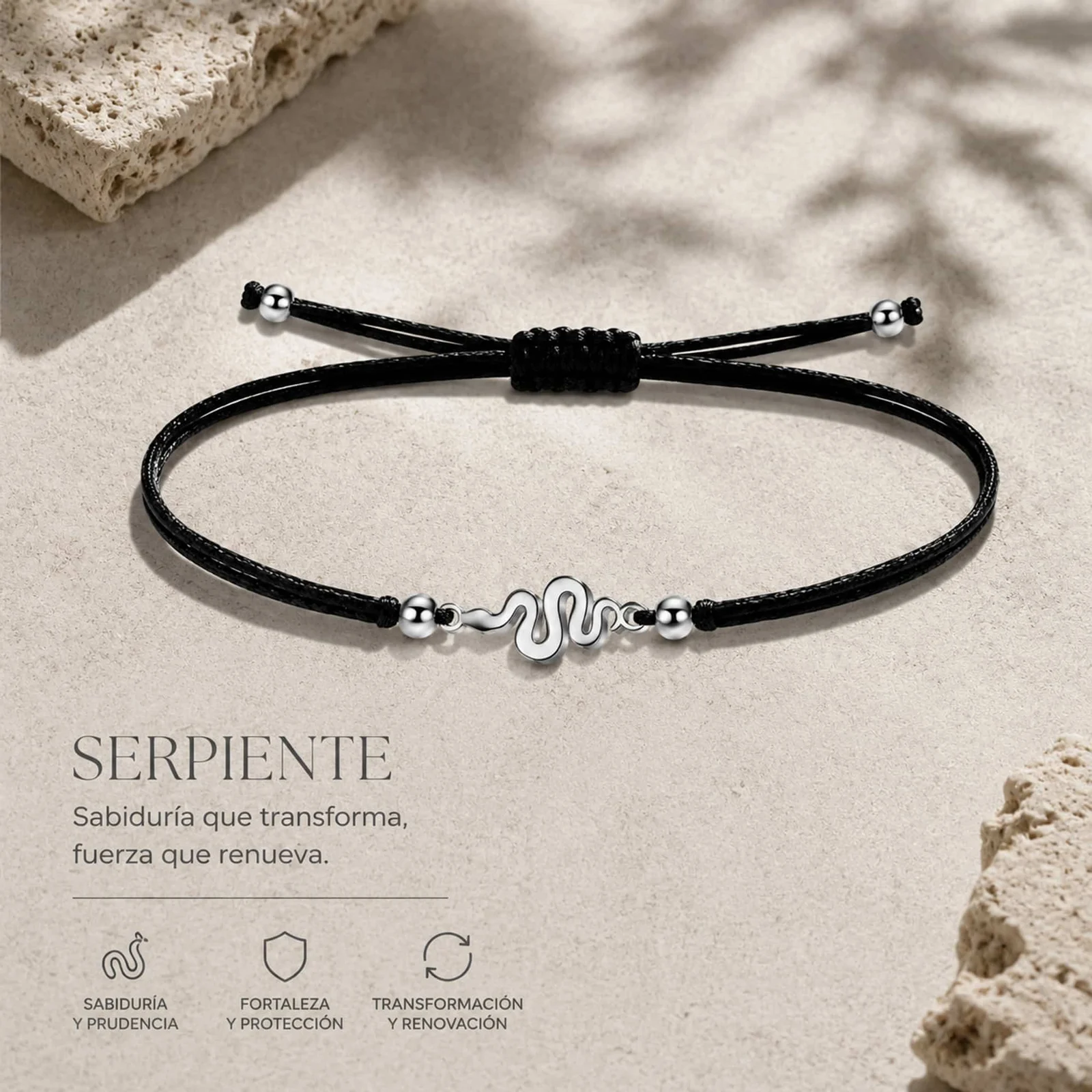 PULSERA SERPIENTE PLATEADO DE HILO EN.NEGRO