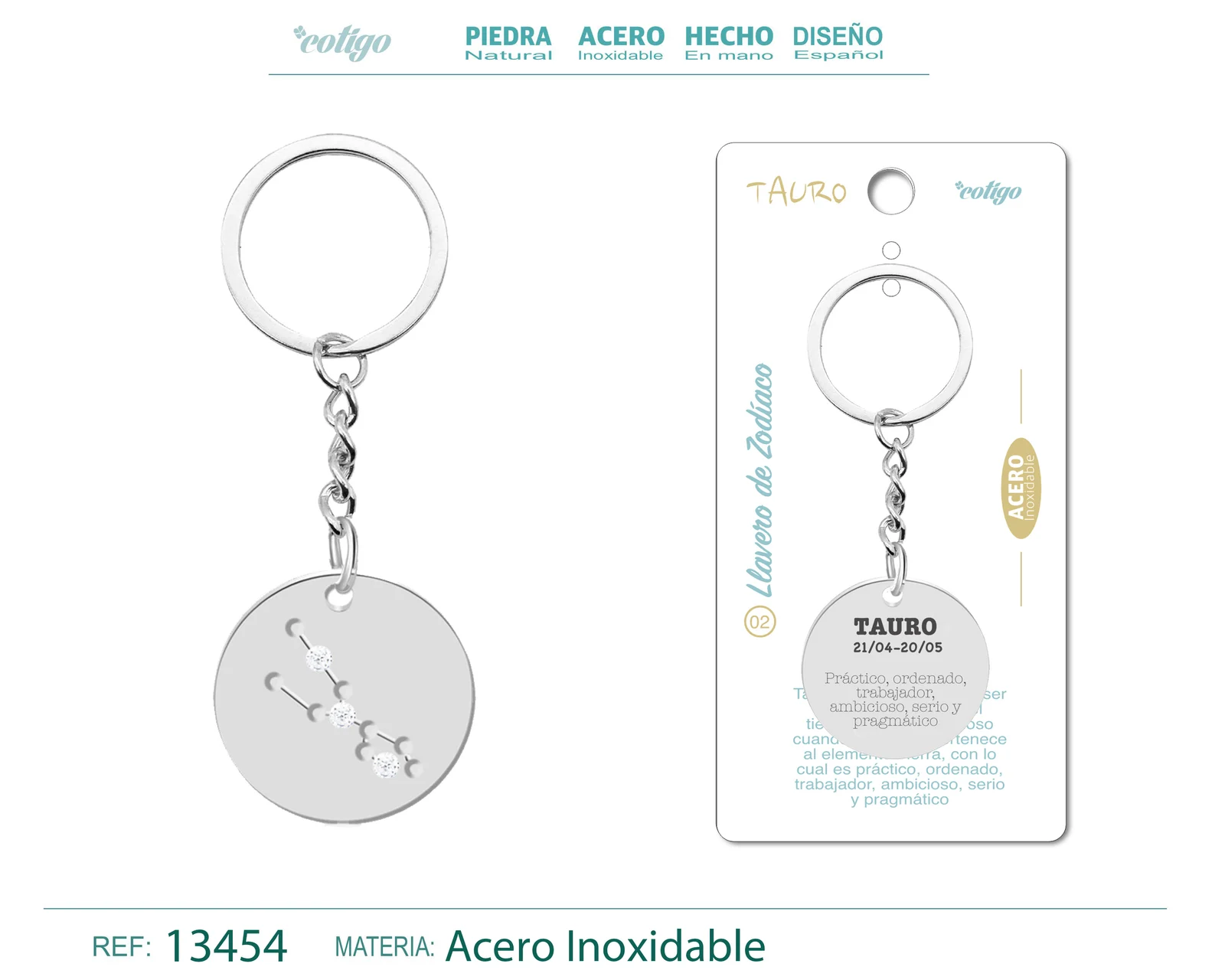 LLAVERO ACERO CON ZODIACO TAURO