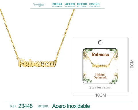 COLLAR NOMBRE INGLES REBECCA ACERO CON SOBRE