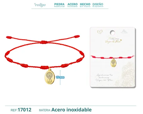 PULSERA 7 NUDOS CON COLGANTE DE VIRGEN PILAR COLOR DORADO