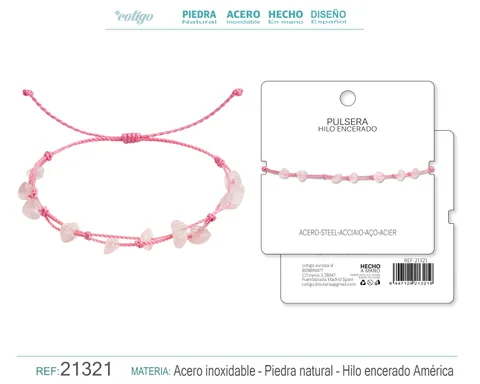 PULSERA HILO ENCERADO CON CUARZO ROSA