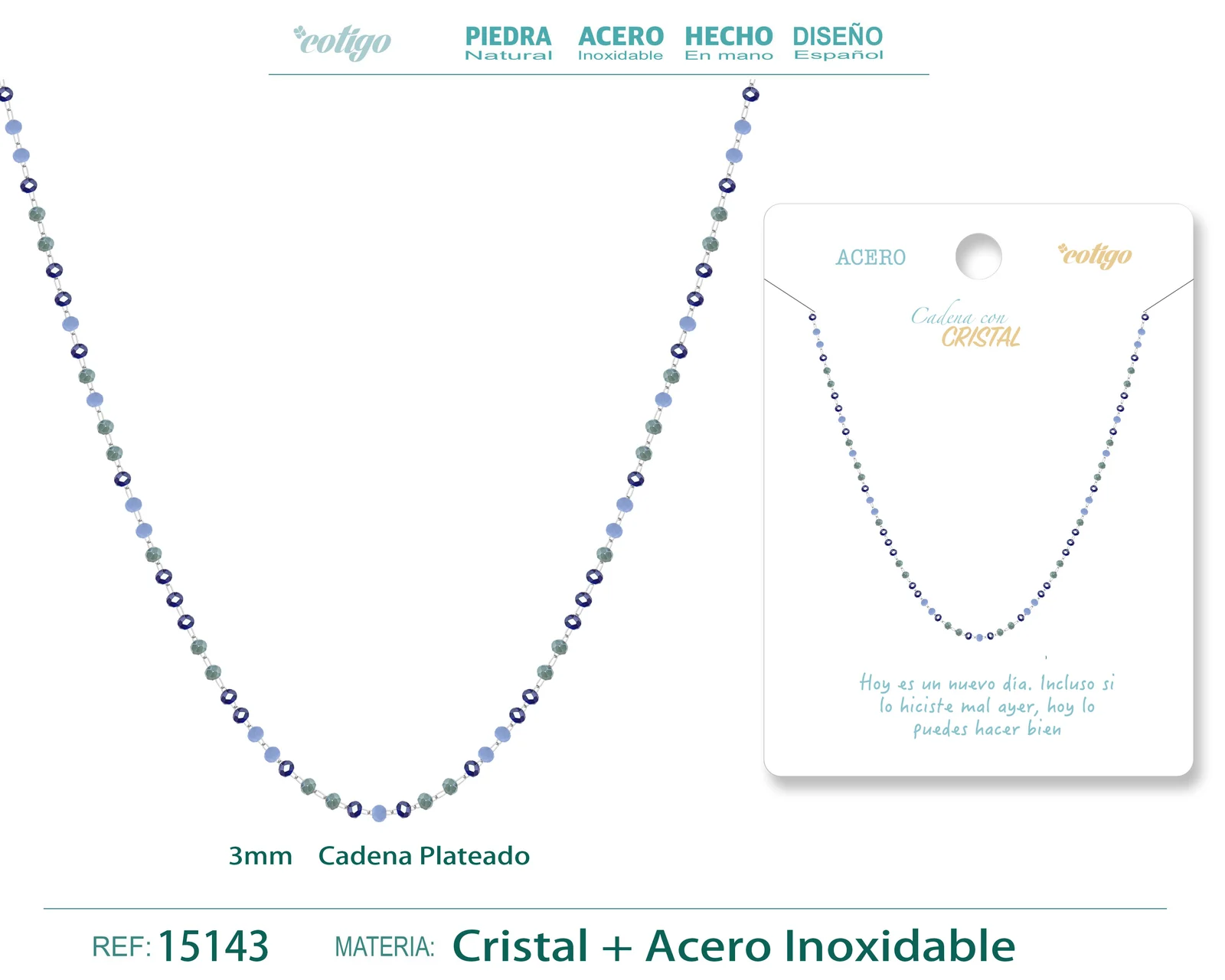 COLLAR ACERO PLATEADO CON BOLA CRISTAL