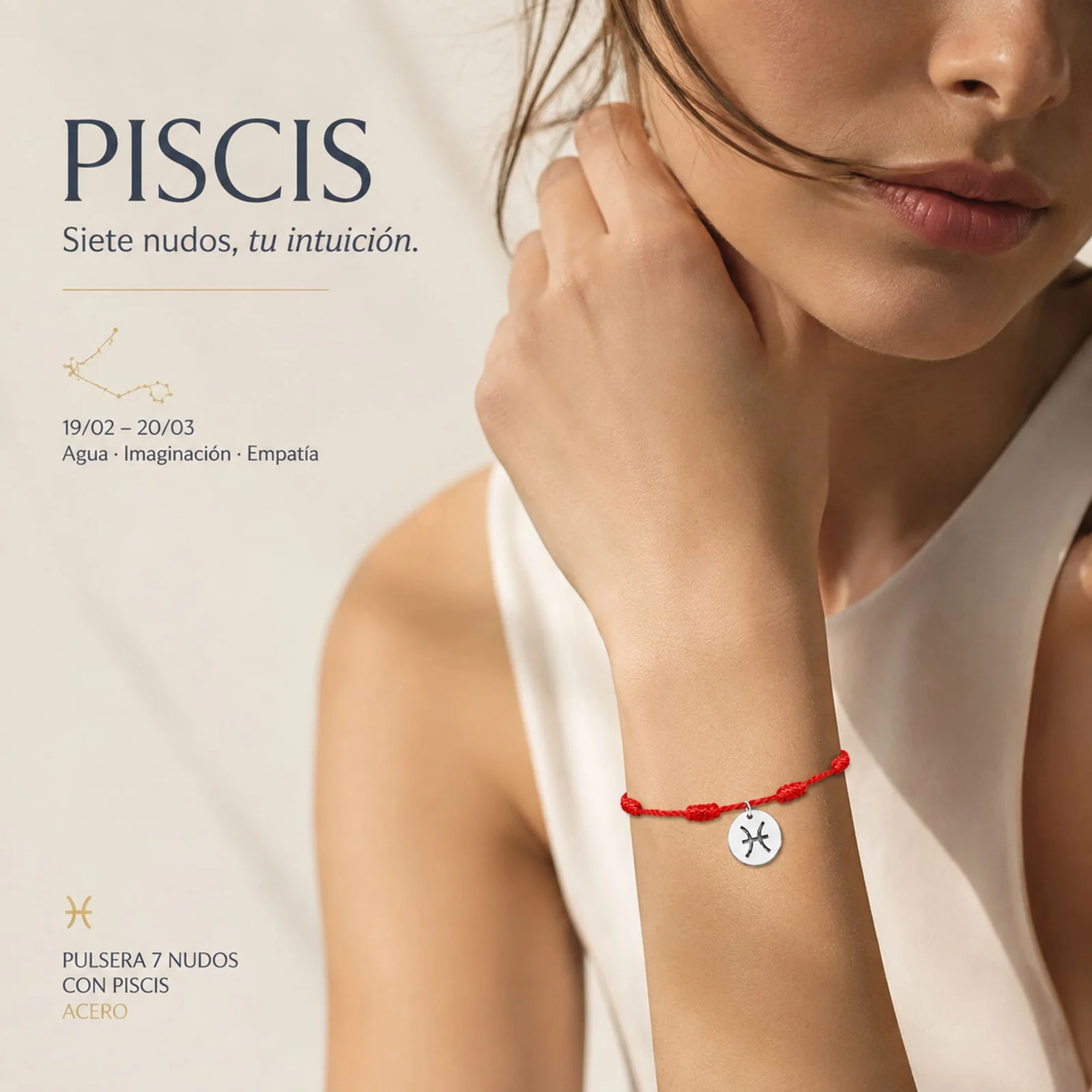PULSERA 7 NUDOS CON PISCIS ACERO. COLOR PLATEADO
