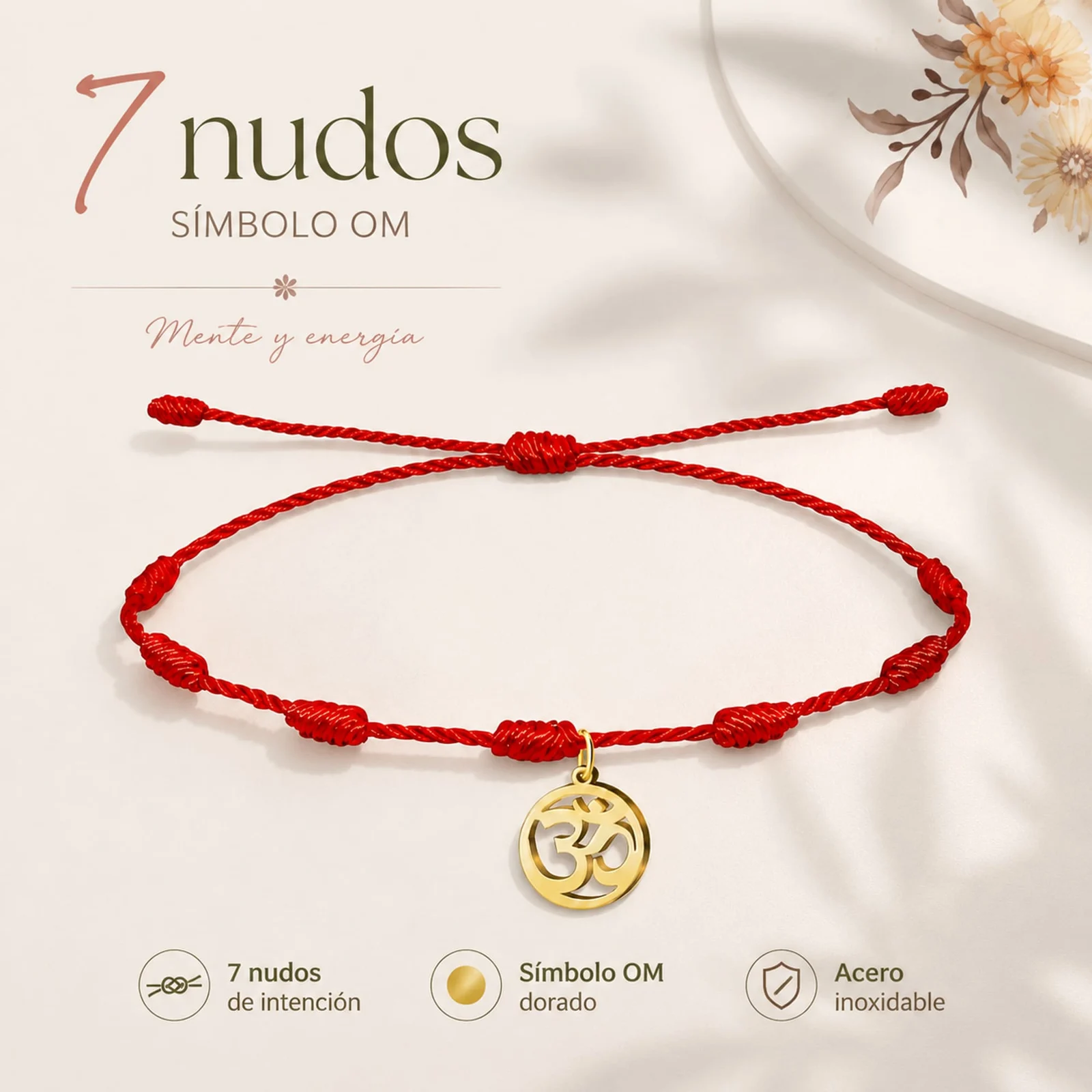 PULSERA 7 NUDOS CON SÍMBOLO OM COLOR DORADO