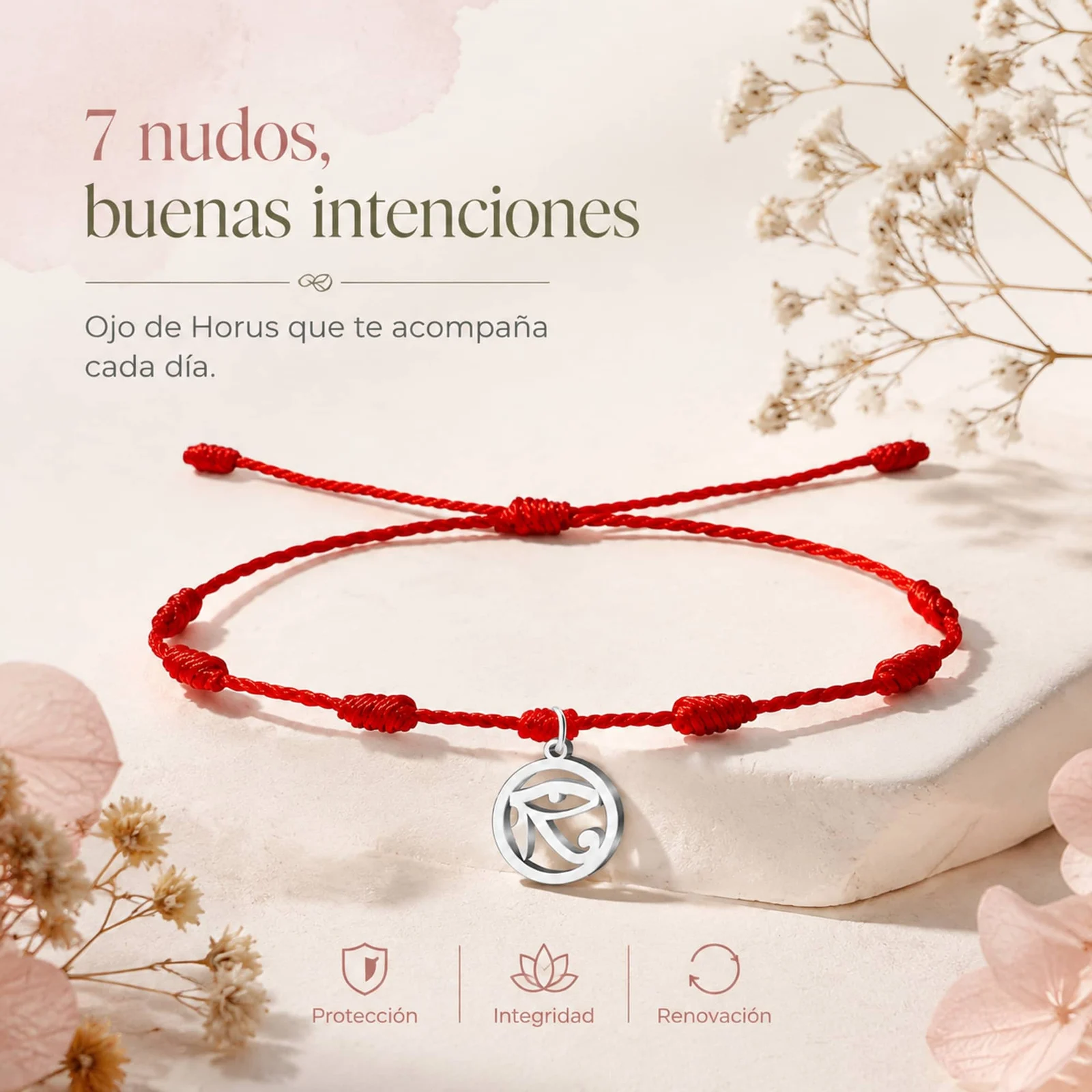 PULSERA 7 NUDOS CON OJO DE HORUS COLOR PLATEADO