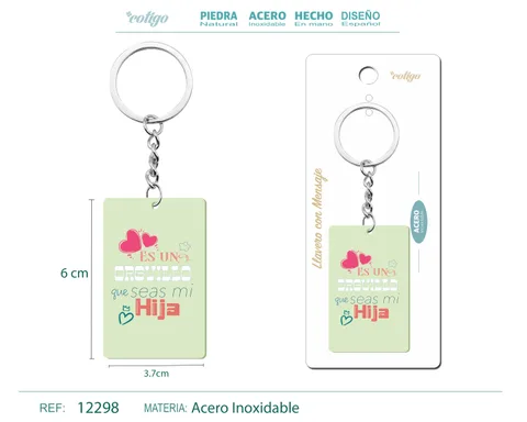 LLAVERO MENSAJE COLORES CON ACCESORIO ACERO