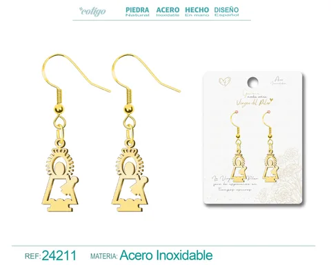PENDIENTE VIRGEN DEL PILAR ACERO DORADO