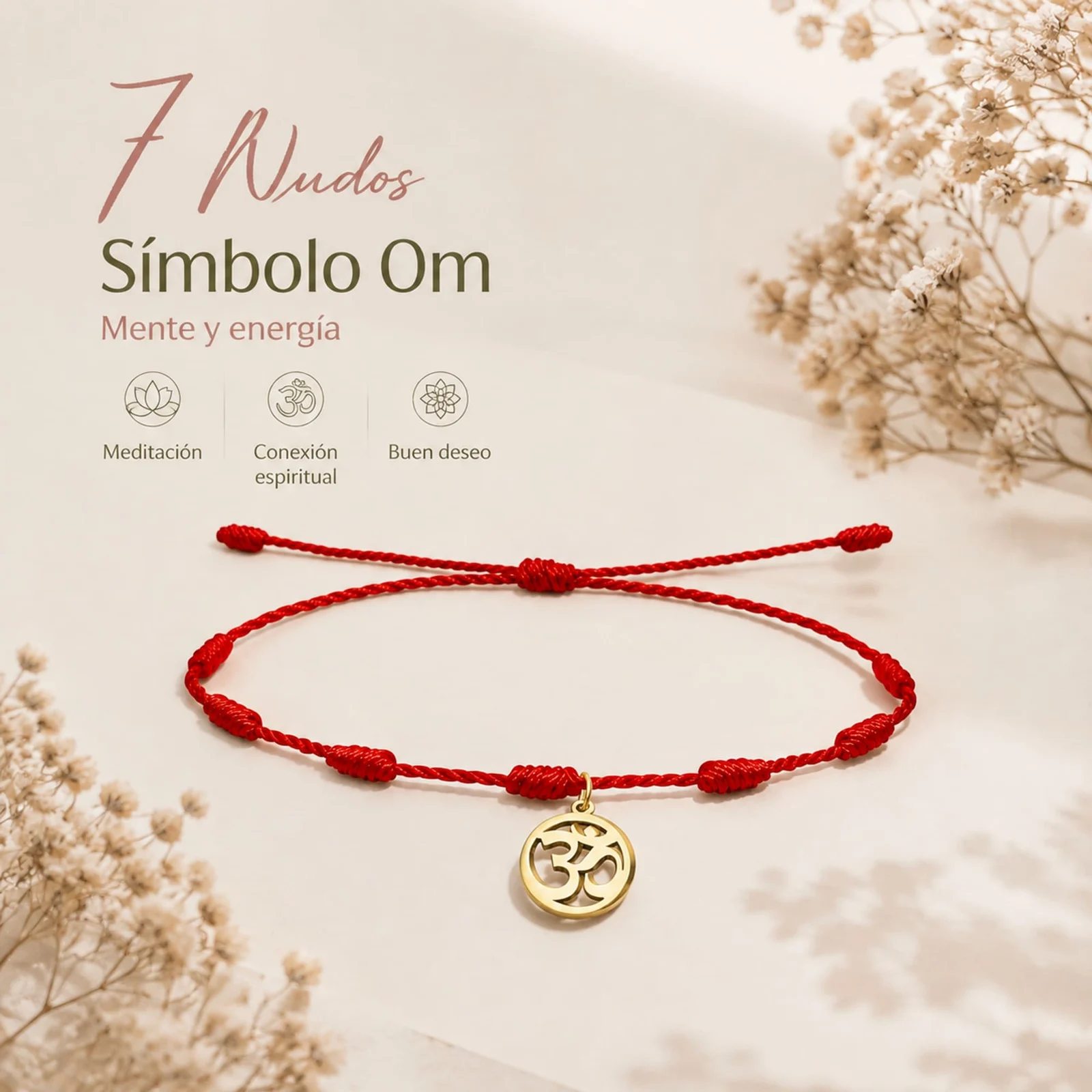 PULSERA 7 NUDOS CON SÍMBOLO OM COLOR DORADO