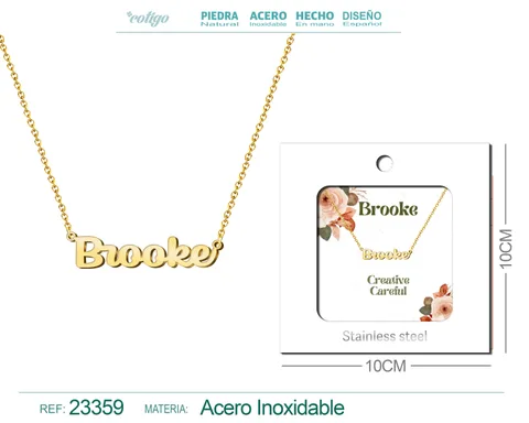 COLLAR NOMBRE INGLES BROOKE ACERO CON SOBRE