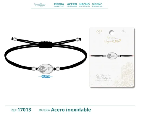 PULSERA HILO ENCERADO CON COLGANTE VIGEN PILAR COLOR PLATEADO