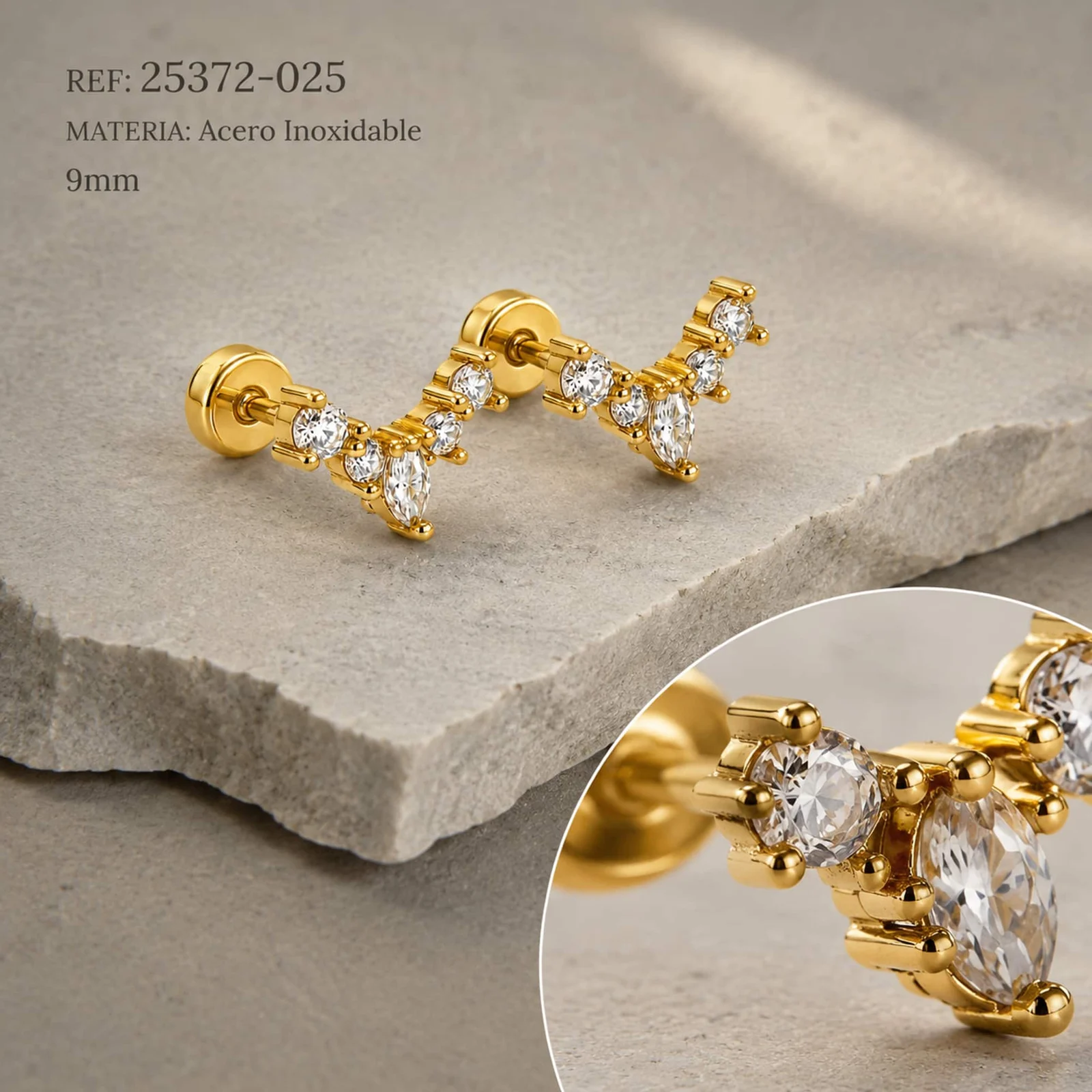 Pendiente-Piercing Bañado Oro 18K y con Circonita