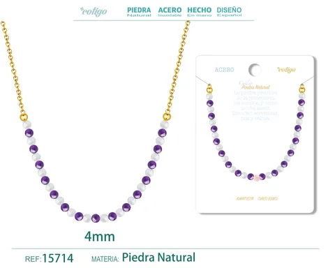 COLLAR AMATISTA，CUARZO BLANCO 4MM