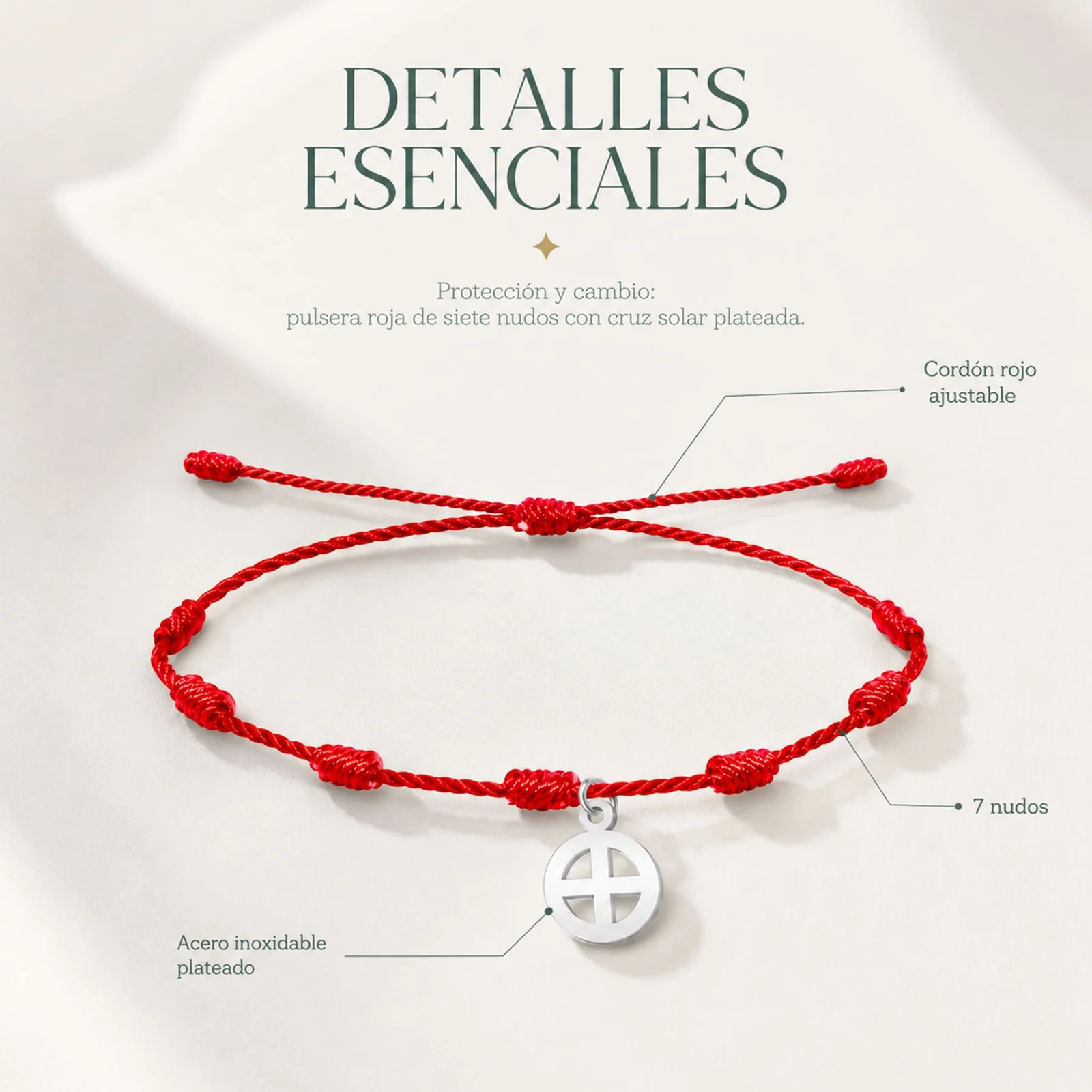 PULSERA 7 NUDOS CON CRUZ SOLAR COLOR PLATEADO