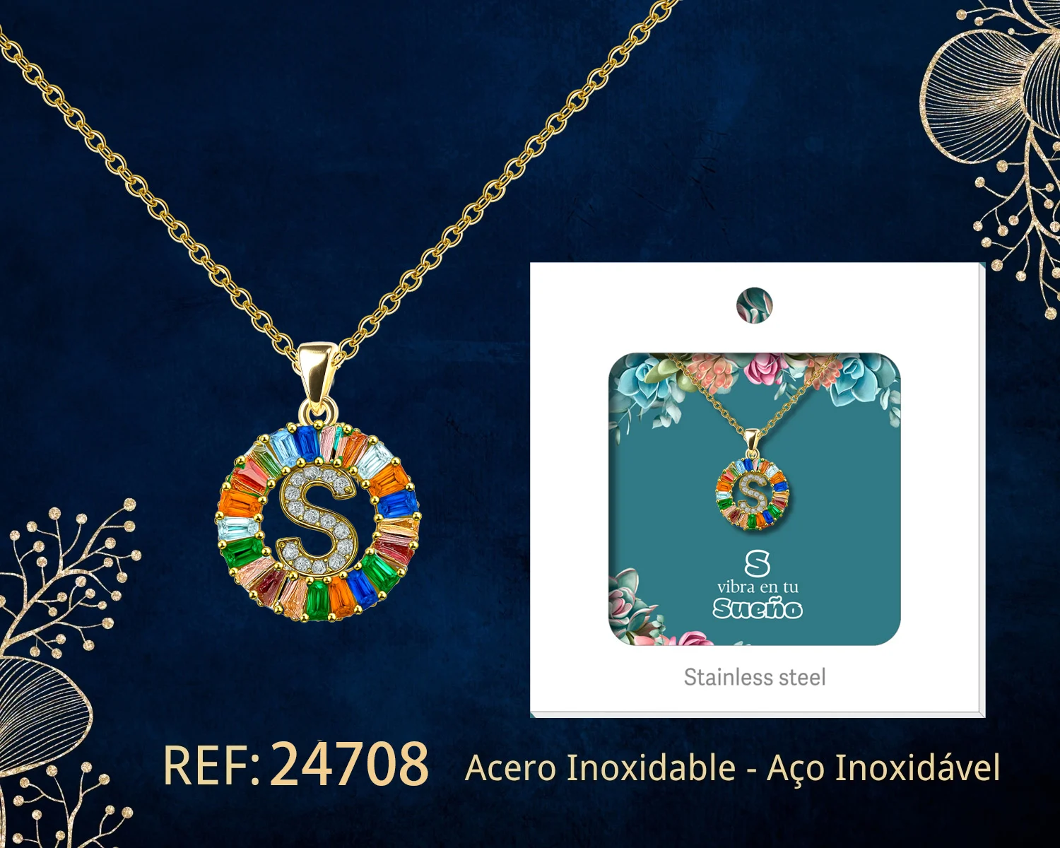 COLGANTE LETRA S CHAPADO ORO 14K CON CIRCONITA