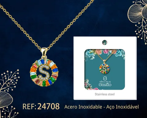 COLGANTE LETRA S CHAPADO ORO 14K CON CIRCONITA