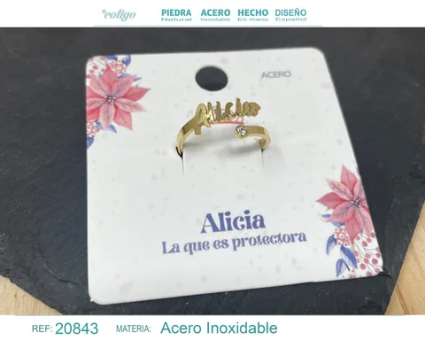 ANILLO NOMBRE ALICIA ACERO COLOR DORADO