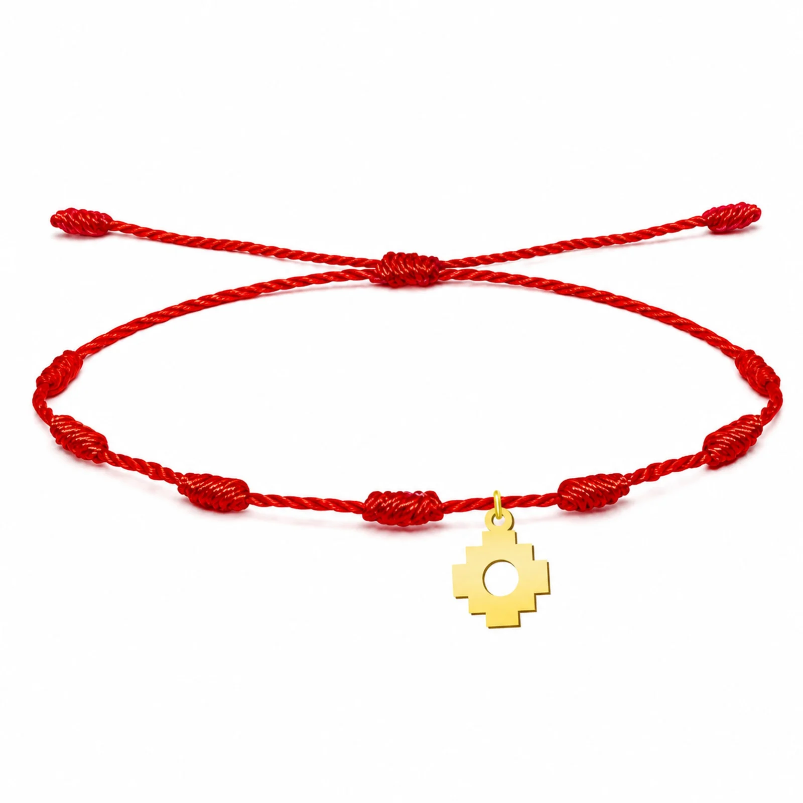 PULSERA 7 NUDOS CON CRUZ CHACANA COLOR DORADO