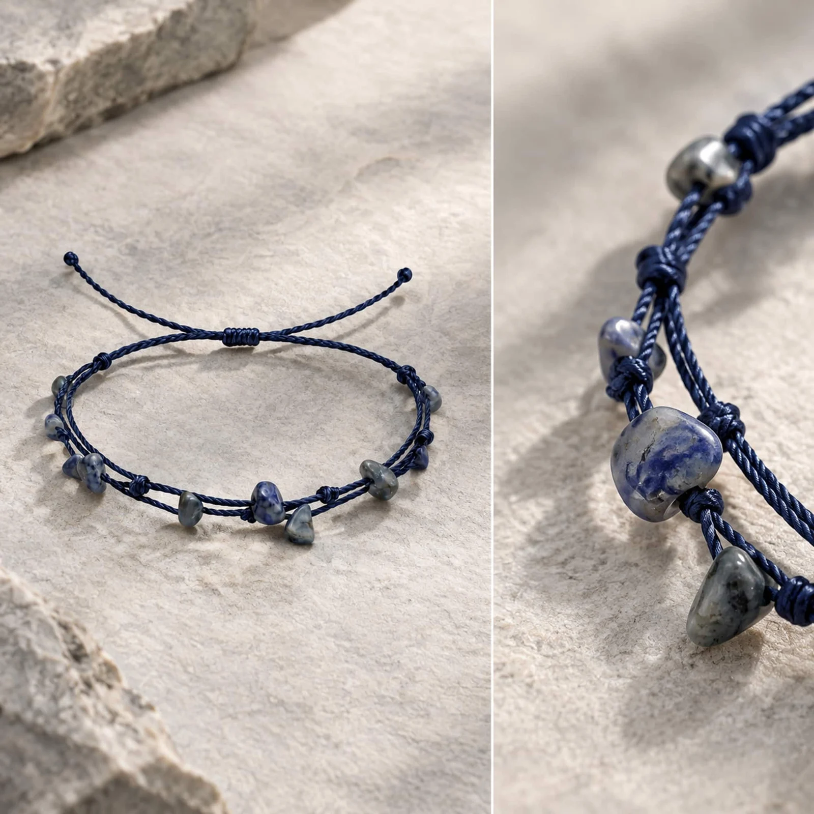 PULSERA HILO ENCERADO CON LAPISLÁZULI
