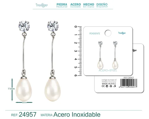 PENDIENTE DE PERLA CON ACCESORIO ACERO