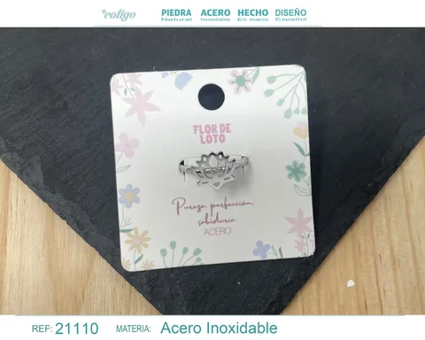 ANILLO FLOR LOTO ACERO COLOR PLATEADO