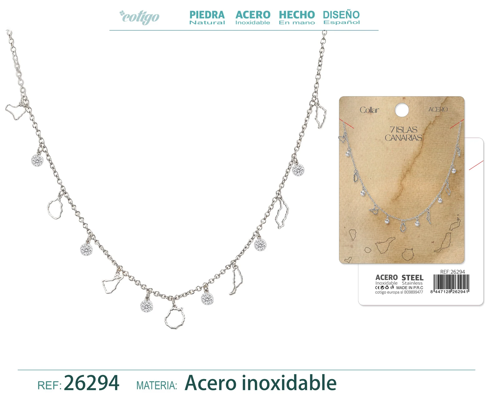 Collar 7 Islas de Canarias Acero inoxidable color Plateado
