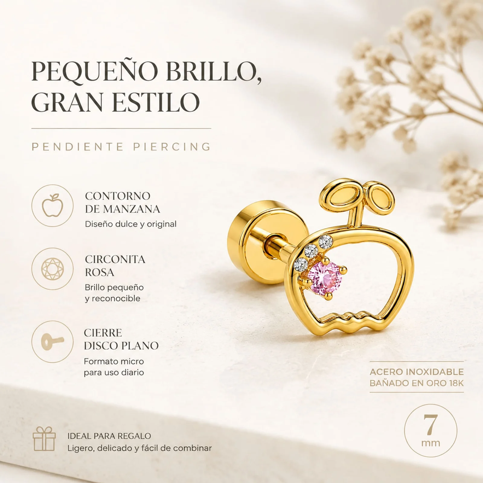 Pendiente-Piercing Bañado Oro 18K y con Circonita