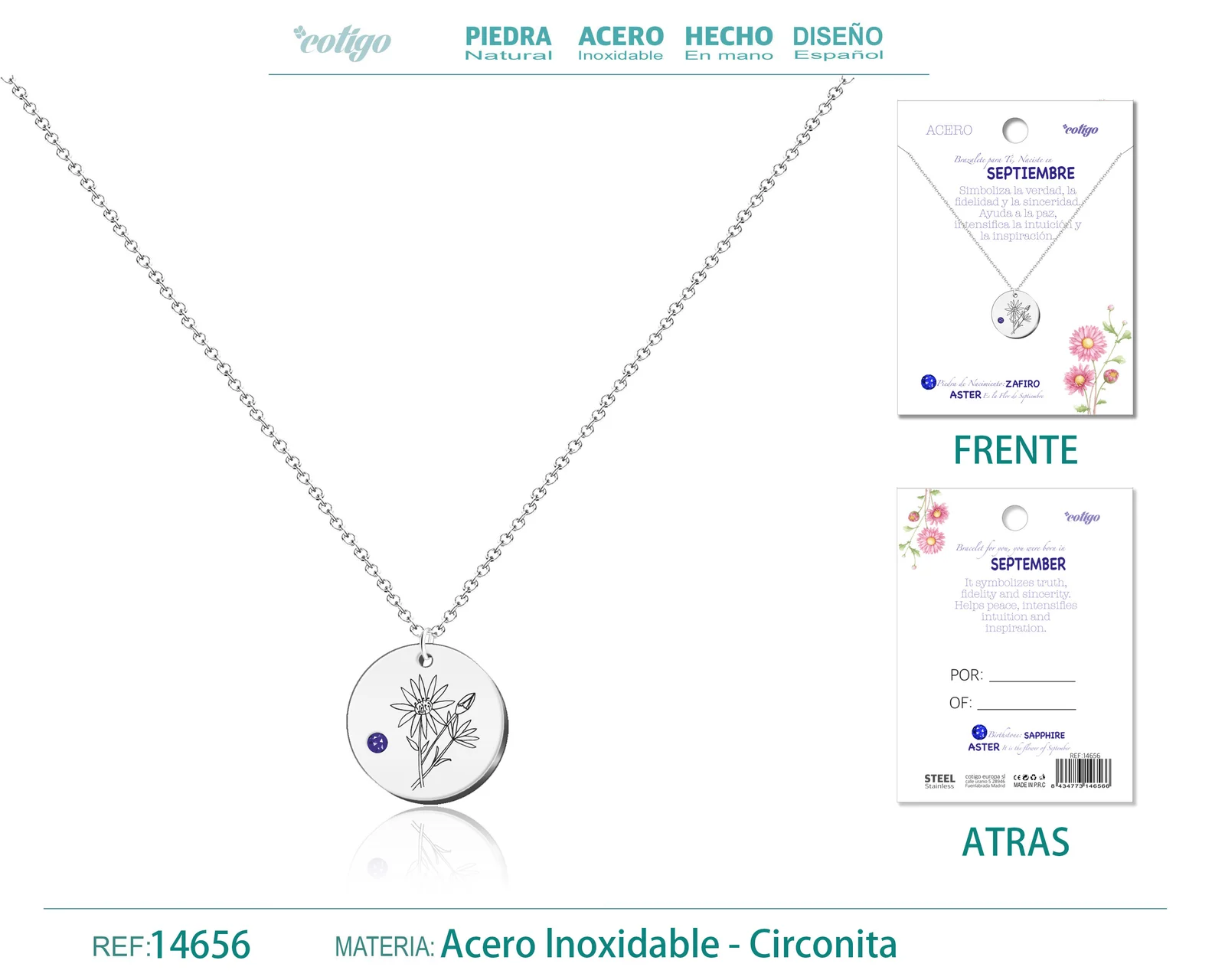 COLLAR ACERO PARA NACIMIENTO DE SEPTIEMBRE PLATEADO