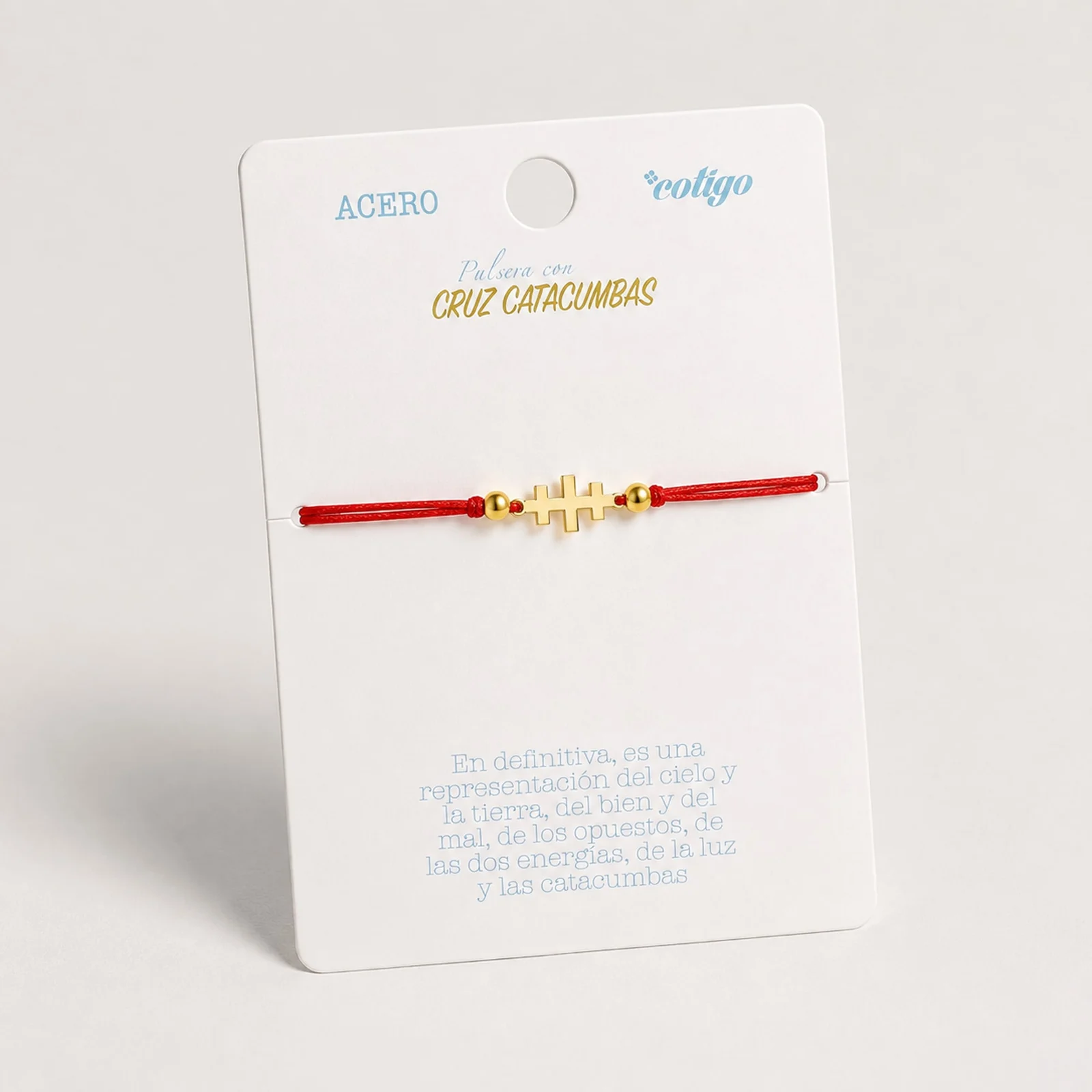 PULSERA CRUZ CATACUMBAS DORADO DE HILO EN.ROJO
