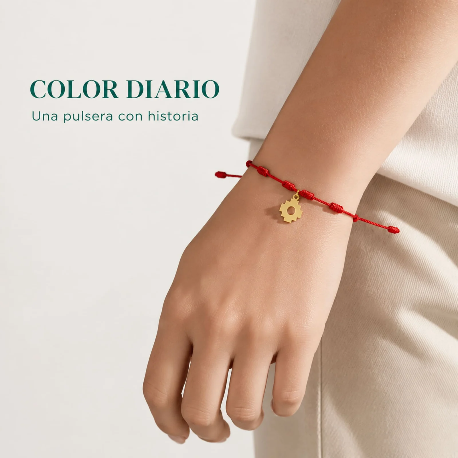 PULSERA 7 NUDOS CON CRUZ CHACANA COLOR DORADO