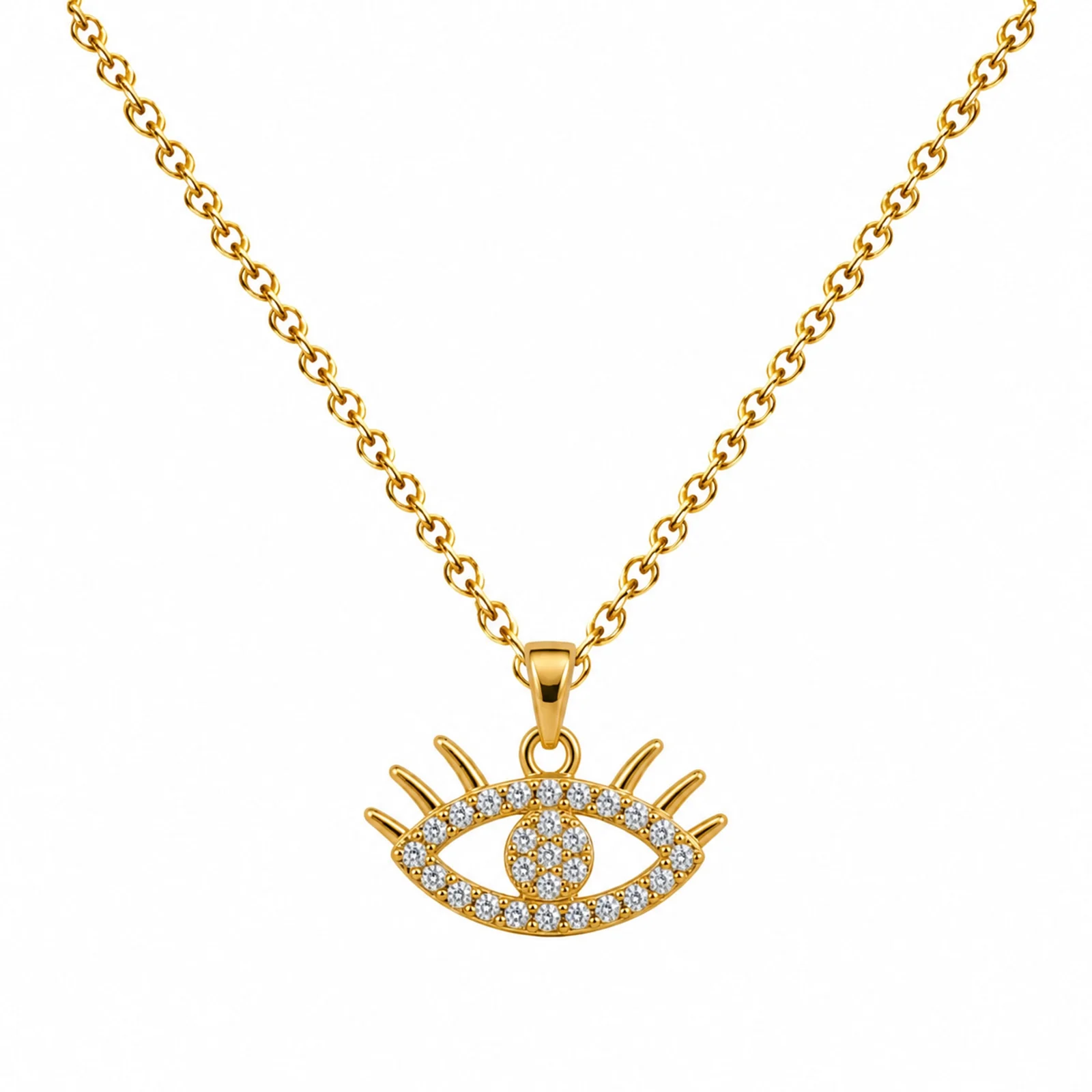 Colgangte Cobre con Circonita Colar Dorado y Cadena Acero