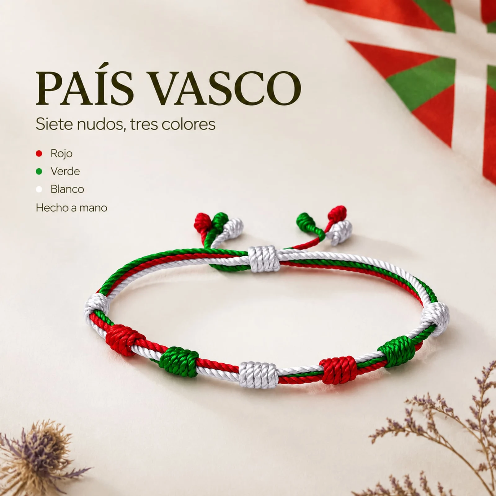 PULSERA 7 NUDOS DE BANDERA DE  PAÍS VASCO