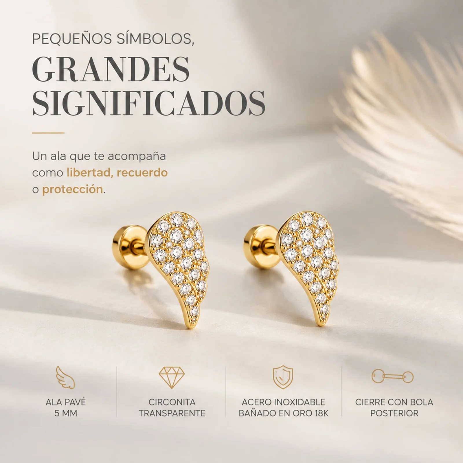 Pendiente-Piercing Bañado Oro 18K y con Circonita