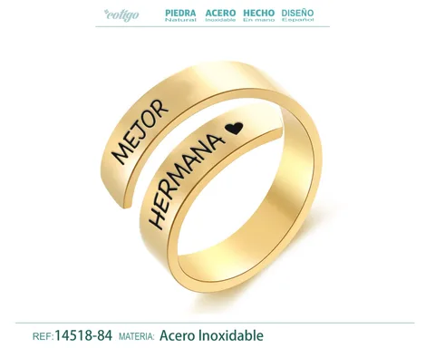 Anillo Acero con Mensaje Espa?ol Dorado