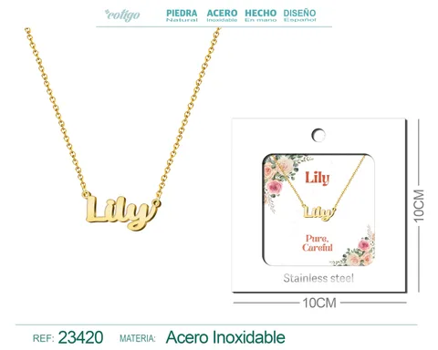 COLLAR NOMBRE INGLES LILY ACERO CON SOBRE