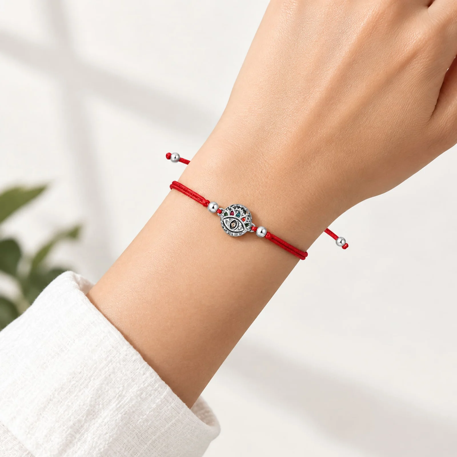Pulsera Hilo encerado Rojo CON OJO TURCO Plateado
