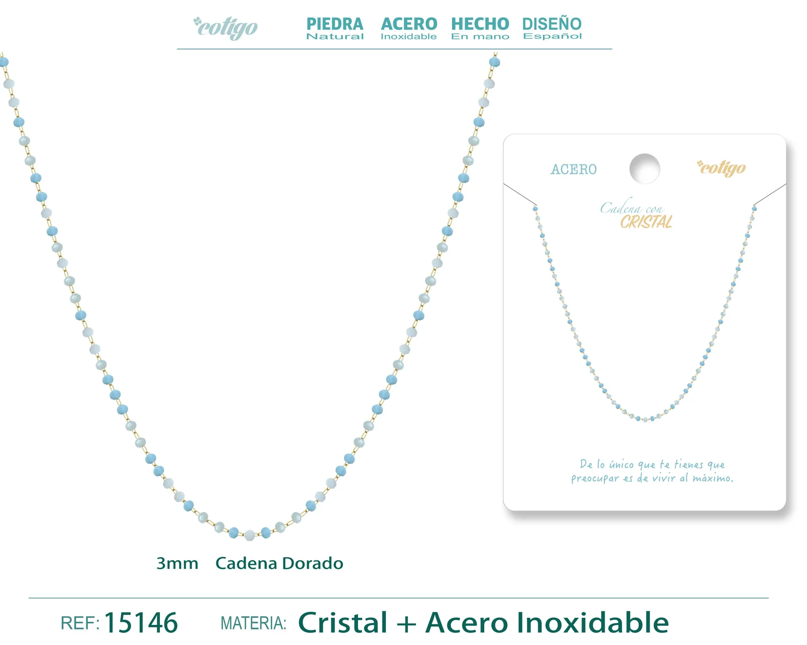 COLLAR ACERO DORADO CON BOLA CRISTAL