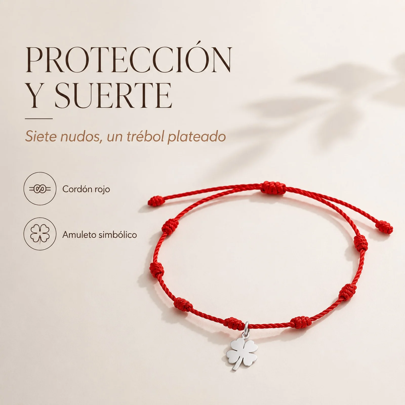 PULSERA 7 NUDOS CON TRÉBOL DE LA SUERTE ACERO PLATEADO