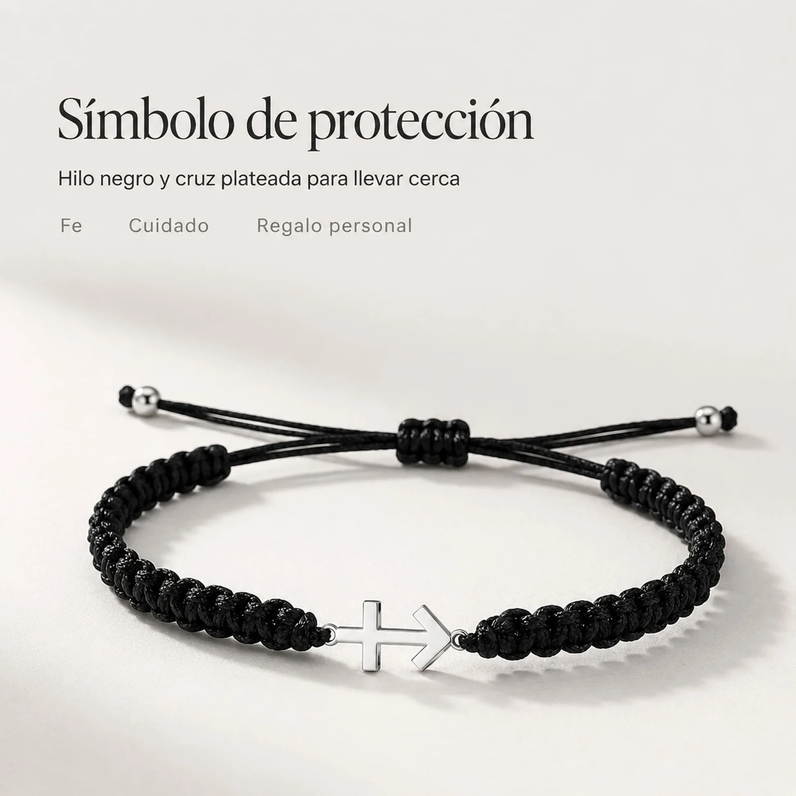 PULSERA HILO DESTINO  CON CRUZ CONTRA EL MAL ACERO PLATEADO