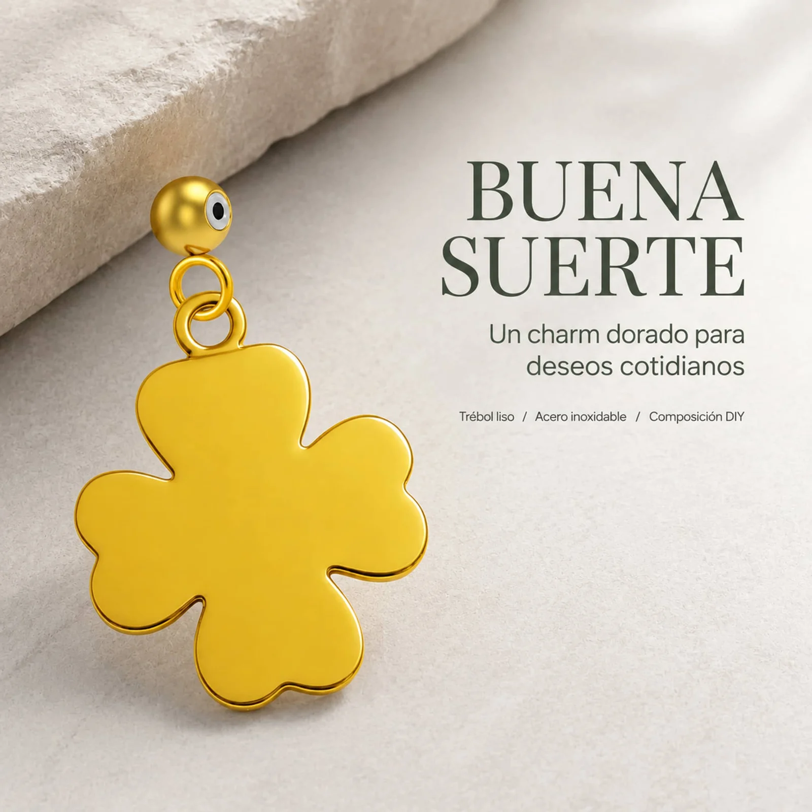 CHARM ACERO INOXIDABLE COLOR DORADO -CON BOLA DE GOMA