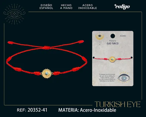 Pulsera 7 nudos con Ojo turco Acero Dorado