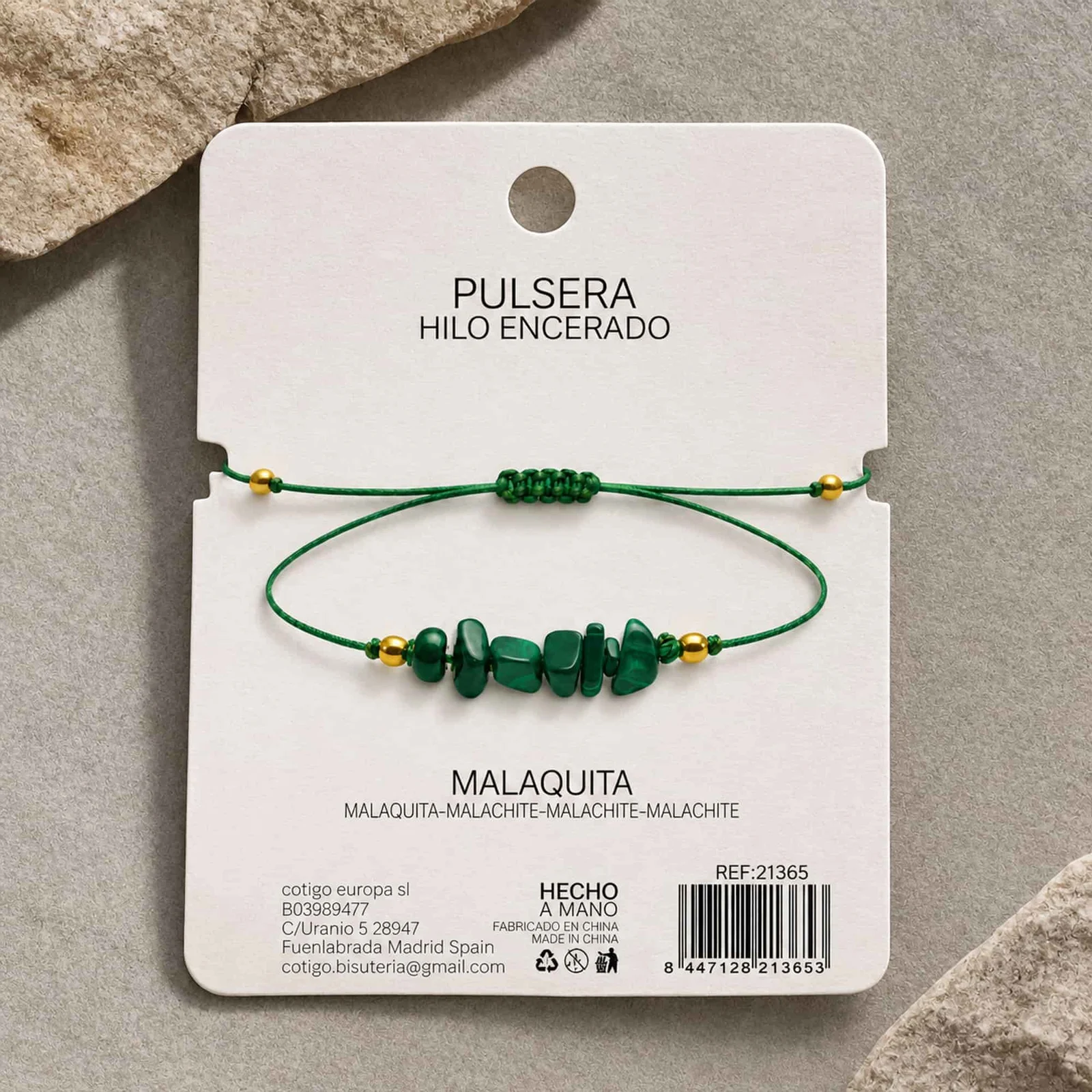 PULSERA HILO ENCERADO CON MALAQUITA