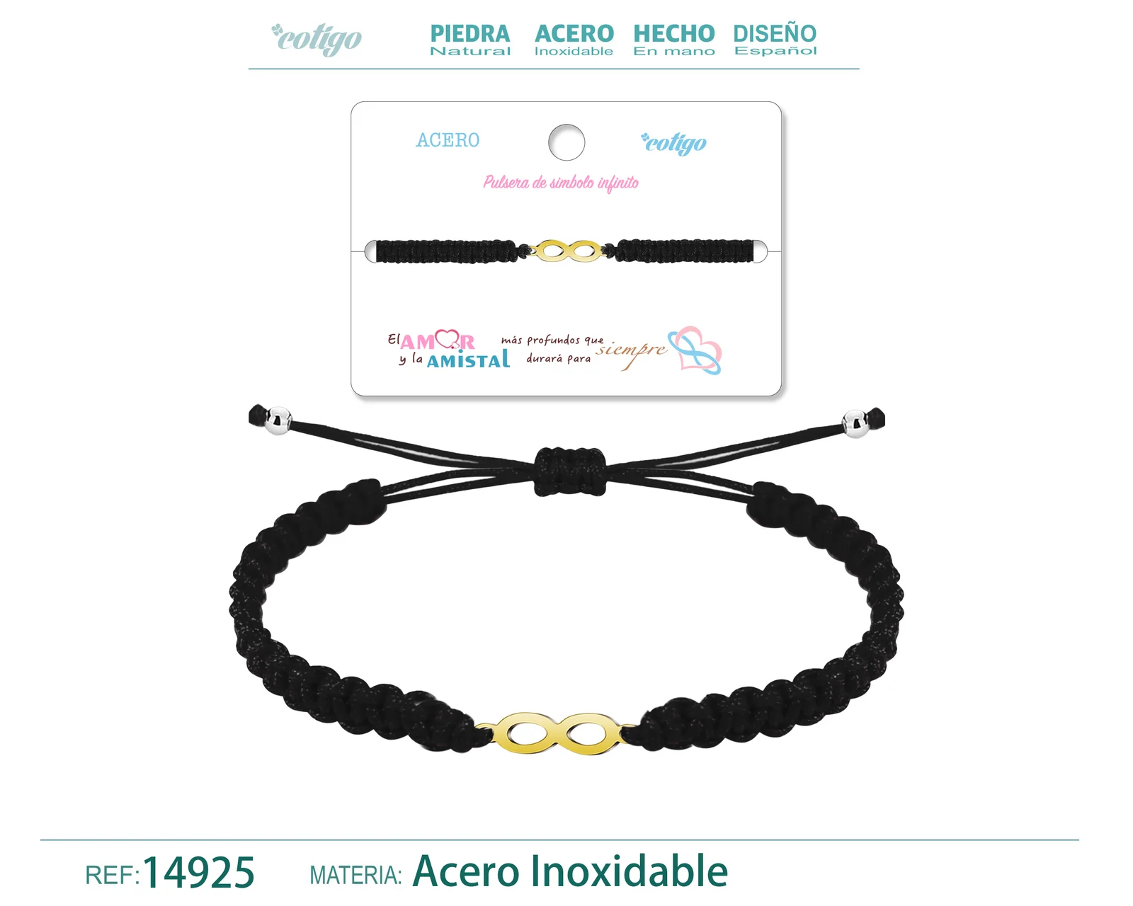 PULSERA HILO TRENZADONEGRO-INFINITO DORADO