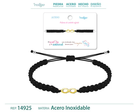 PULSERA HILO TRENZADONEGRO-INFINITO DORADO