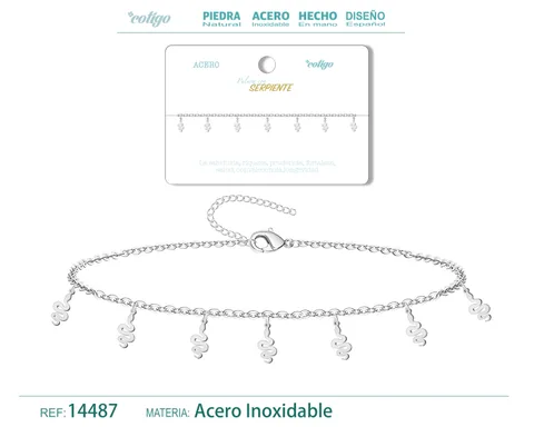PULSERA CON 7 COLGANTE DE SERPIENTE COLOR PLATEADO